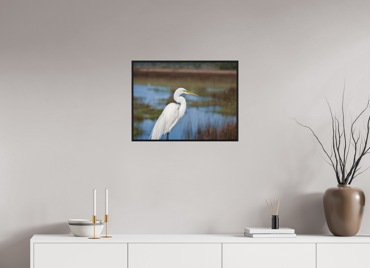 24 x 18″, Acrylic under Glass (Framed) A Great Egret