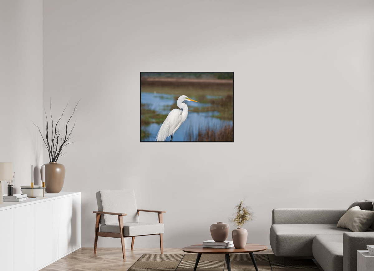 40 x 30″, Acrylic under Glass (Framed) A Great Egret